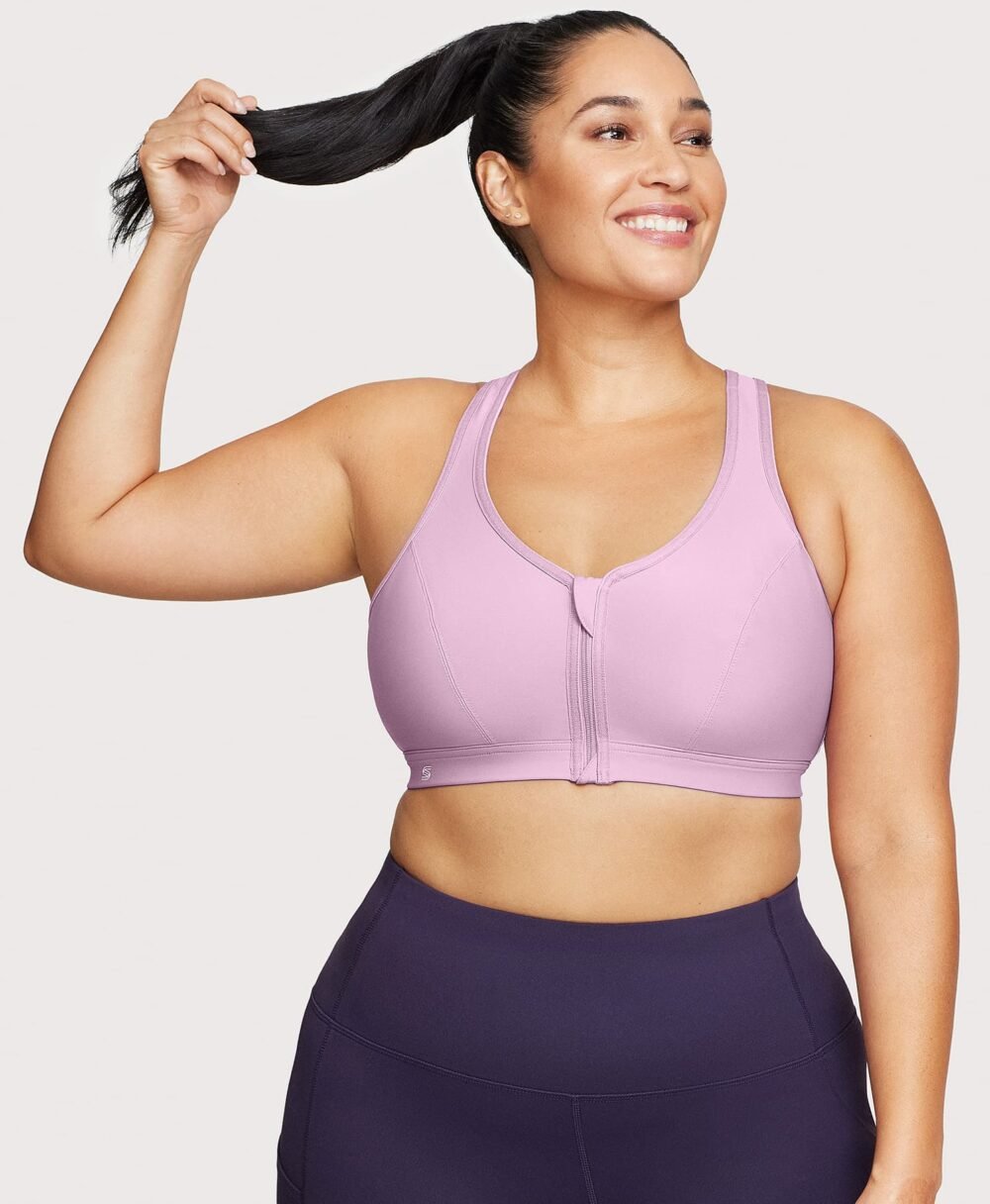 Front-Closure Zip Up Sports Bra Lavender